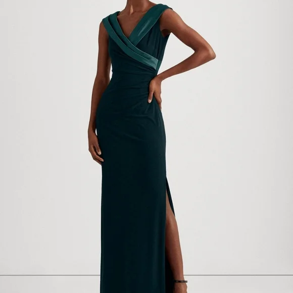 Lauren Ralph Lauren Dresses Green Dress Portrait Collar Draped